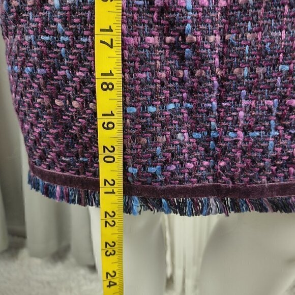 Bandolino Tweed, Plum, Blue, Lined, Back Zip, Fringed Hem, Pencil Skirt Size 16W - Picture 6 of 10